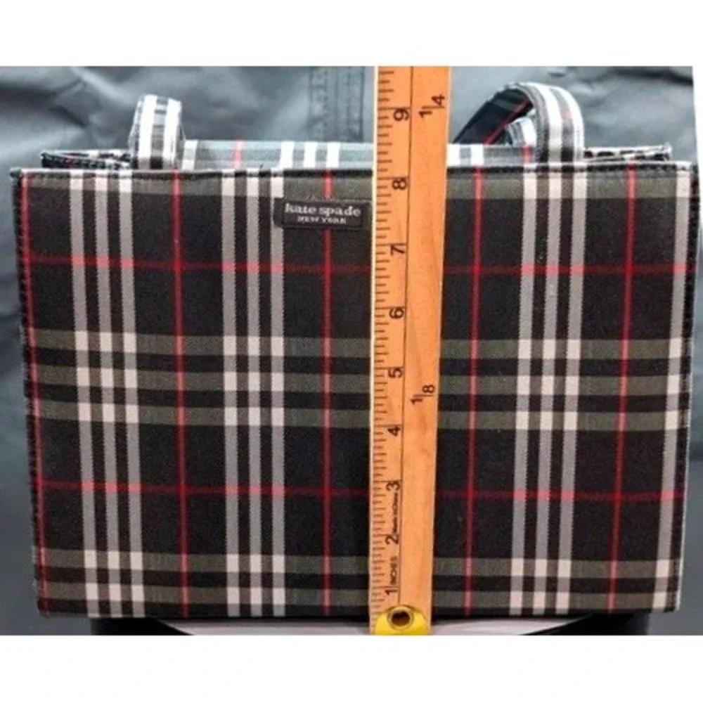 Kate Spade New York Tartan Plaid Tote Bag Shoulder Purse Leopard Lining~Vintage